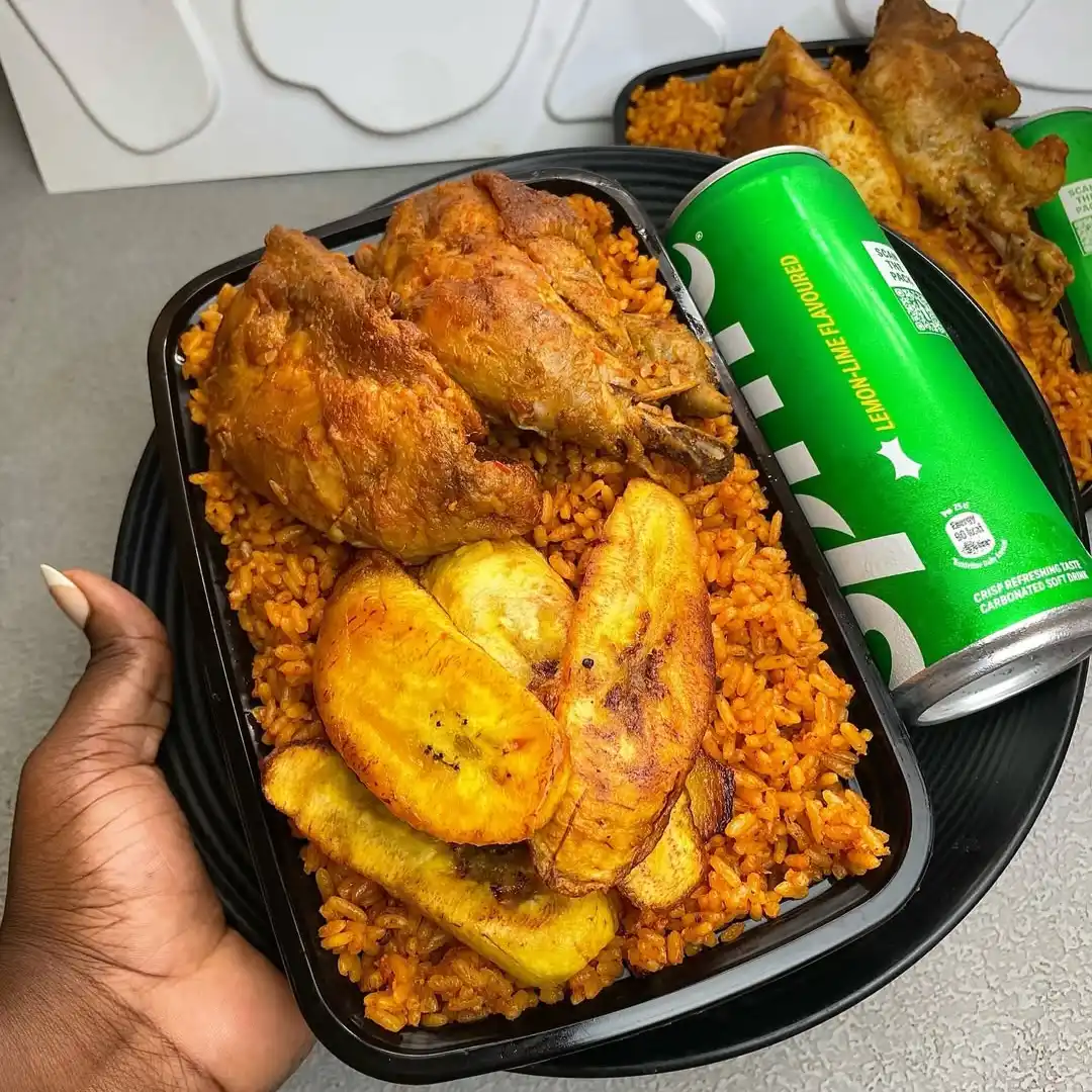 Asun jollof rice, turkey, salad and Chapman for Monday Executive Plan
